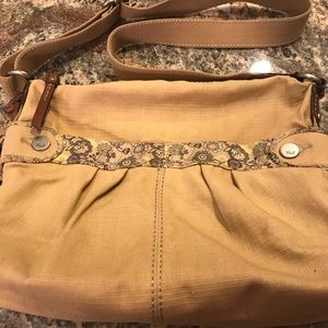 Fossil Mustard/Gold Canvas crossbody Purse Top Zip